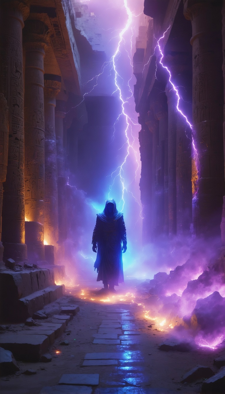 Ghostly figure in time rift. Ancient Egypt