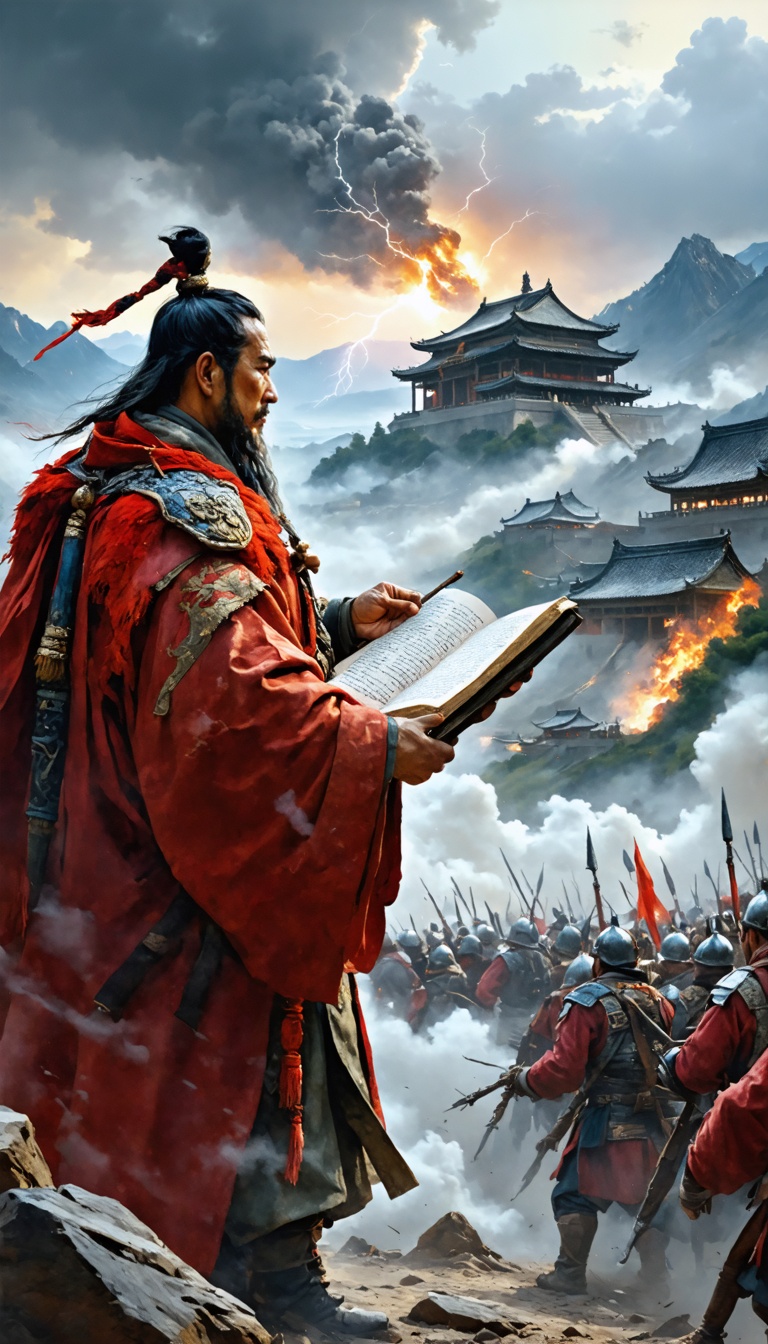 "A Mongol general delivering terms of surrender to a trembling city official, offering a choice between submission and destruction."