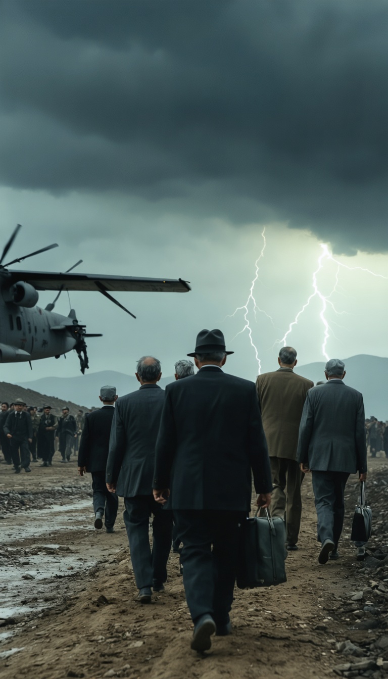 "A solemn scene of the Holocaust survivors arriving in Palestine, symbolizing hope and tragedy intertwined."