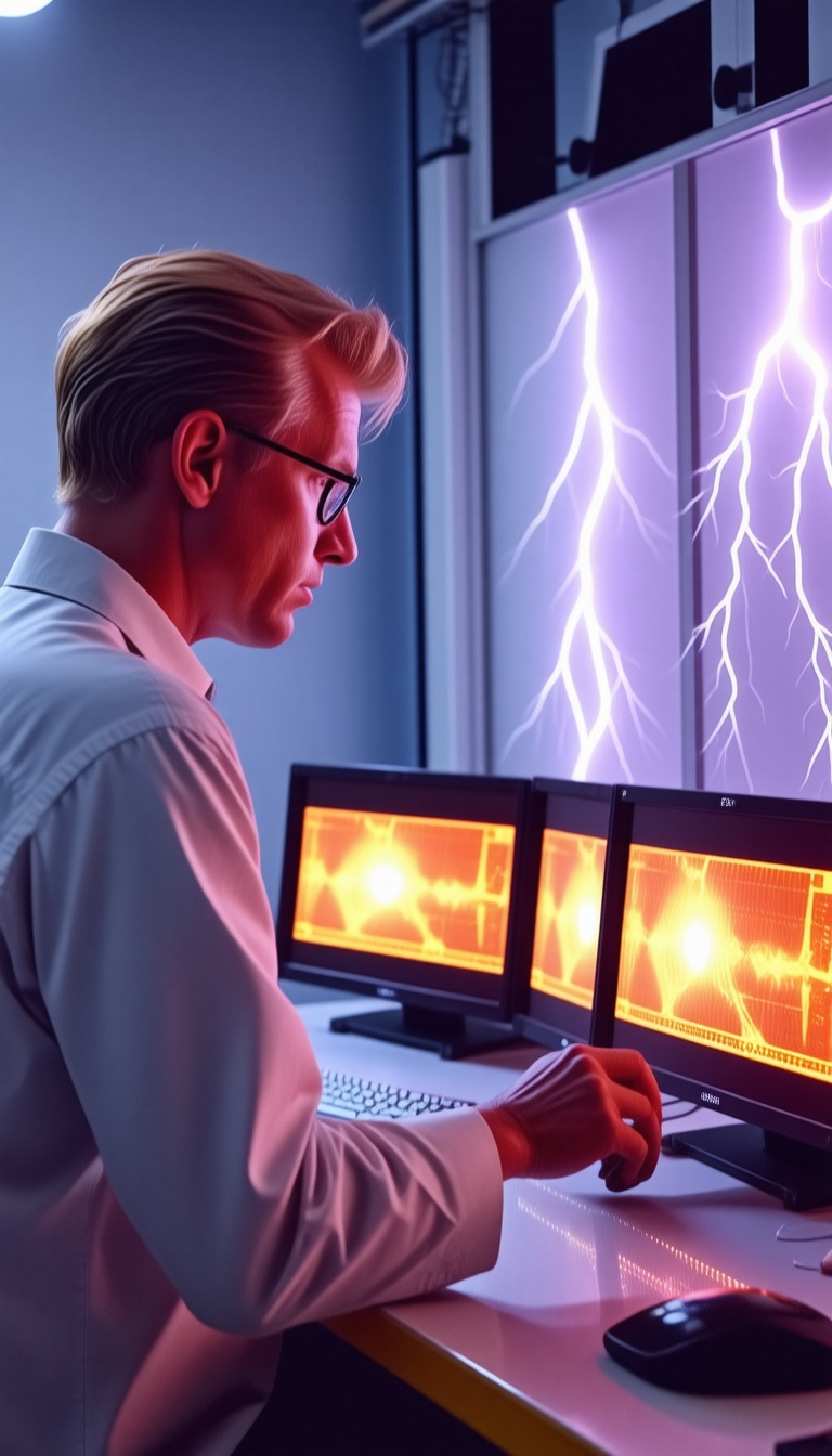 Modern investigators analyzing old evidence, glowing monitors, tense cinematic mood.