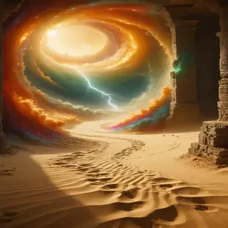 Sand vortex in ancient chamber.