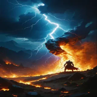 A dramatic scene where Zeus betrays Kratos, unleashing a devastating thunderbolt that splits the ground between them