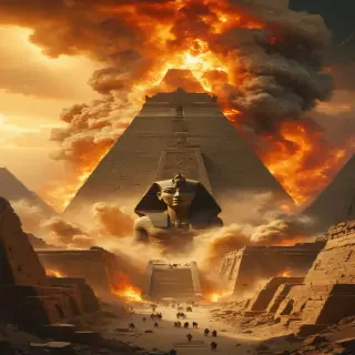 Temple collapsing, dust clouds Ancient Egypt