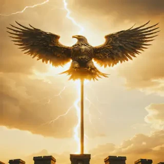 A symbolic representation of Roman power, with the eagle standard held high as the fortifications encircle the Gallic city.