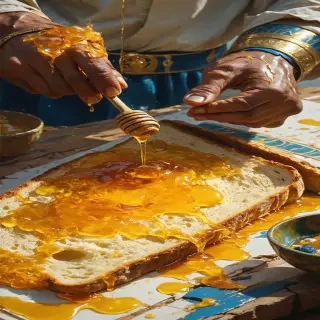 "An Egyptian physician treating an infected wound using honey and moldy bread, an early form of antibacterial treatment."