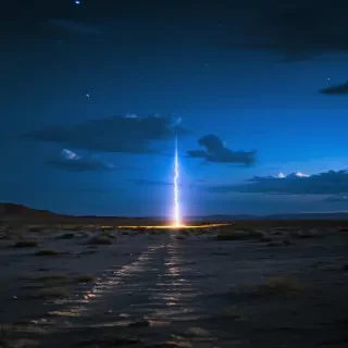 New Mexico desert at night with bright falling object, glowing trail, dramatic atmosphere, hyper-realistic 8k.