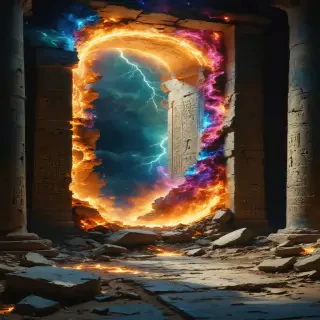 Time portal in collapsing ruins. Ancient Egypt