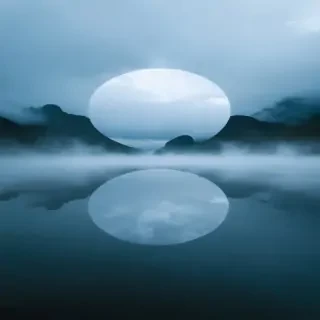 Wide IMAX shot of perfect circular clearing with no plants or sound, air shimmering faintly, unnatural stillness, mist hovering low, cold blue-gray palette, massive atmospheric depth, 9:16 vertical.