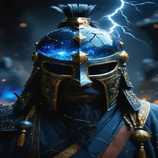 Abstract art of Genghis Khan’s helmet, cracks revealing constellations inside, surreal digital painting